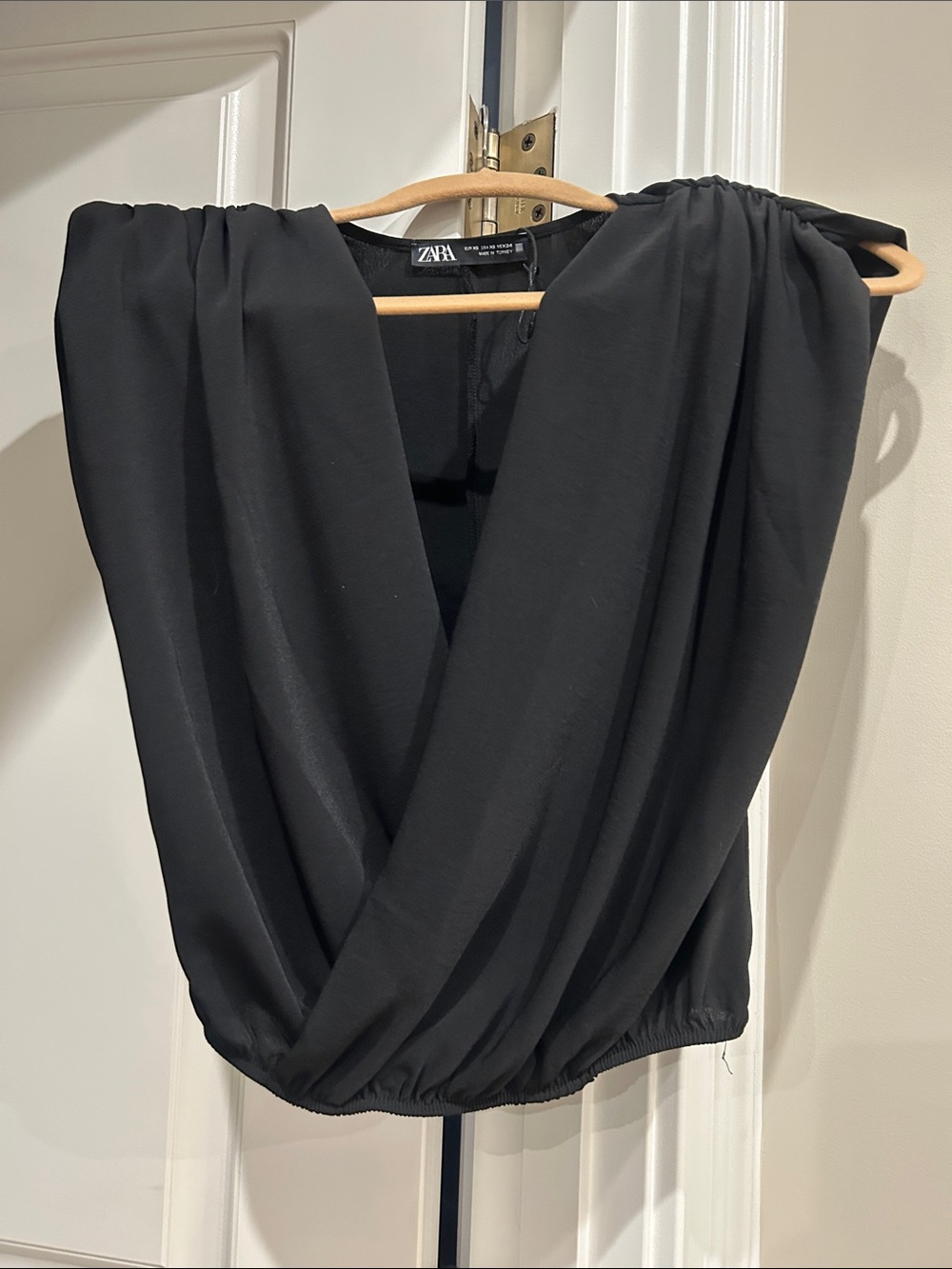 Zara Black Draped V-Neck Sleeveless Blouse